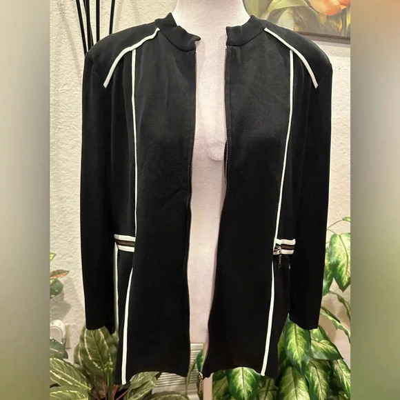Misook black/white zip up cardigan jacket size M - Picture 3 of 9